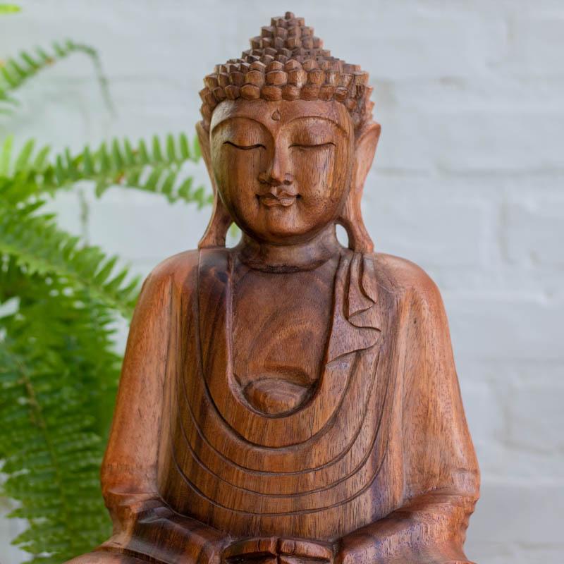  escultura madeira 40cm buda buddha home decor decoracao budista artesintonia