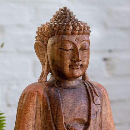  escultura madeira 40cm buda buddha home decor decoracao budista artesintonia