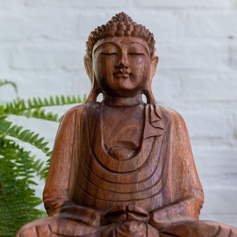  escultura madeira 40cm buda buddha home decor decoracao budista artesintonia