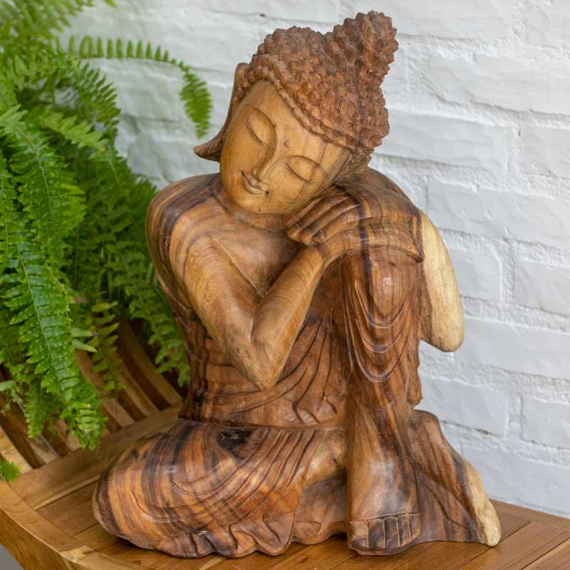 escultura decorativa buda zen relax entalhado madeira suar bali indonesia artesintonia