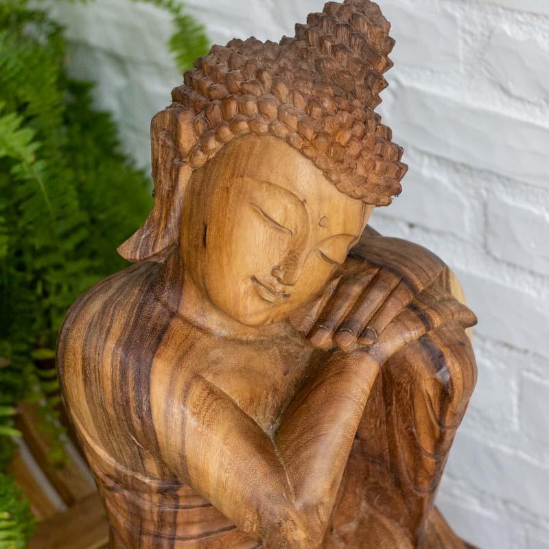 escultura decorativa buda zen relax entalhado madeira suar bali indonesia artesintonia