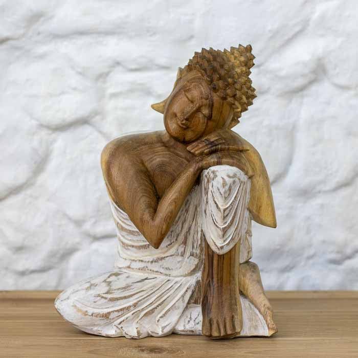 Escultura Buda Relaxando Pátina 30cm