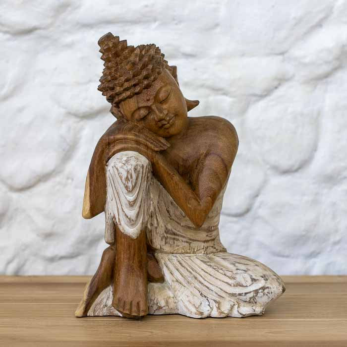 Escultura Buda Relaxando Pátina 30cm
