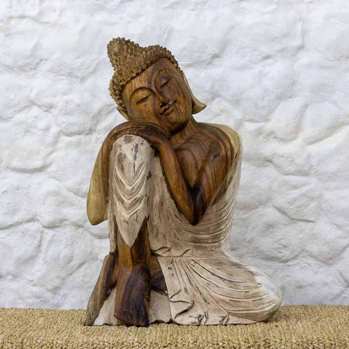 Estátua Buda relaxando artesanal de Bali. #tamanho_50cm