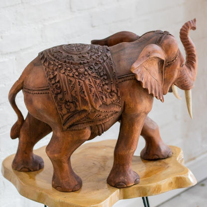 escultura madeira elefante madeira suar artesanal entralhado artesanato indonésia bali animais decorativos artesintonia 7