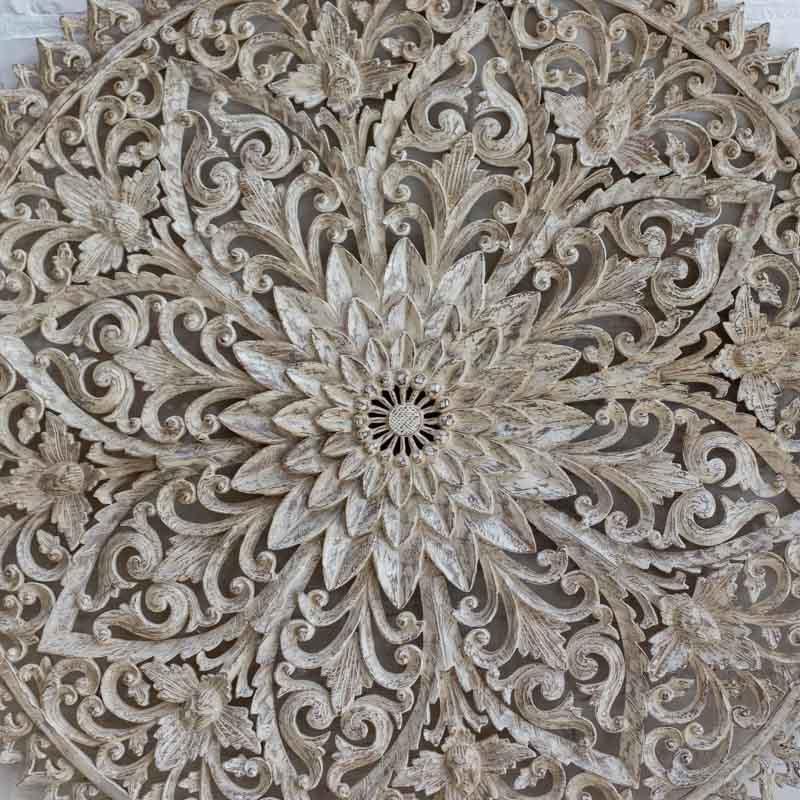 Mandala de madeira suar para decoração de cabeceira de cama e salas de estar amplas. 
