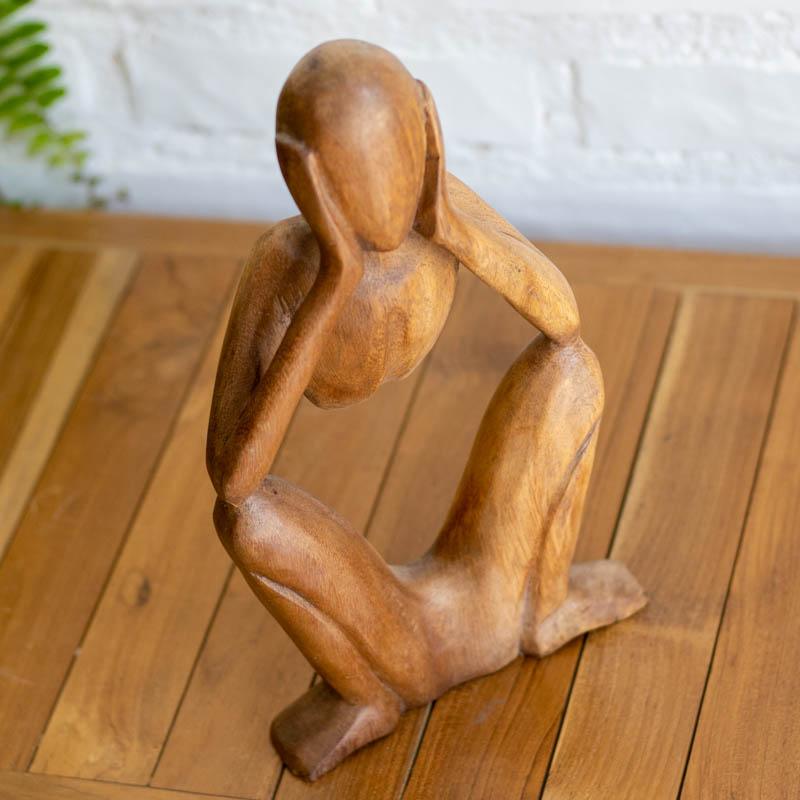 escultura abstrata pensador entalhado madeira suar decor zen bali indonesia artesintonia 2