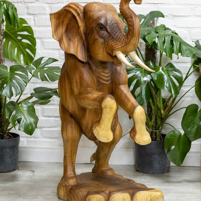 estatua madeira esculpida artesanato indonesia decoracao casa sabedoria  madeira wood carved elephant 02