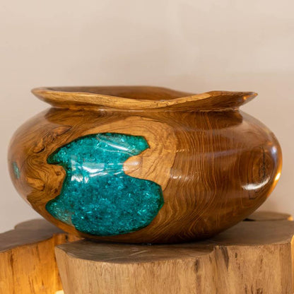 vaso decorativo madeira teca resina loja artesintonia bali indonesia casa artesanato 01