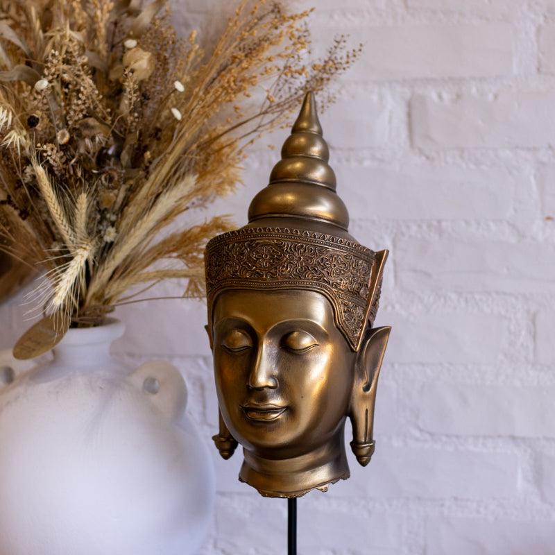 escultura cabeca buda base dourada resina arte decoracao casa aparador mesa decorative buddha sculpture 03