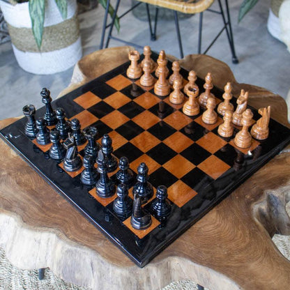 Venda Easytoday de madeira jogo de xadrez conjunto de resina do