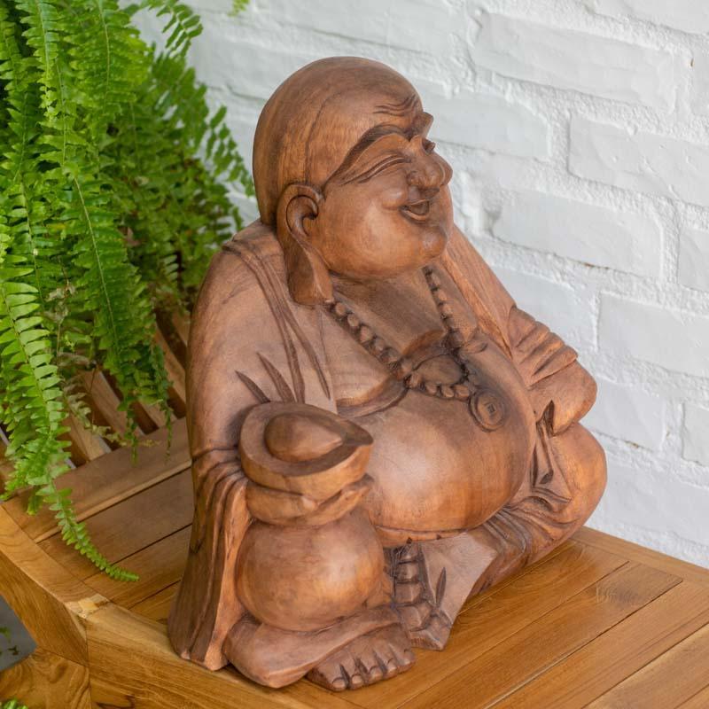 Estátua de Happy Buddha para decoração de altares e salas, peça mística com alto valor artístico. 