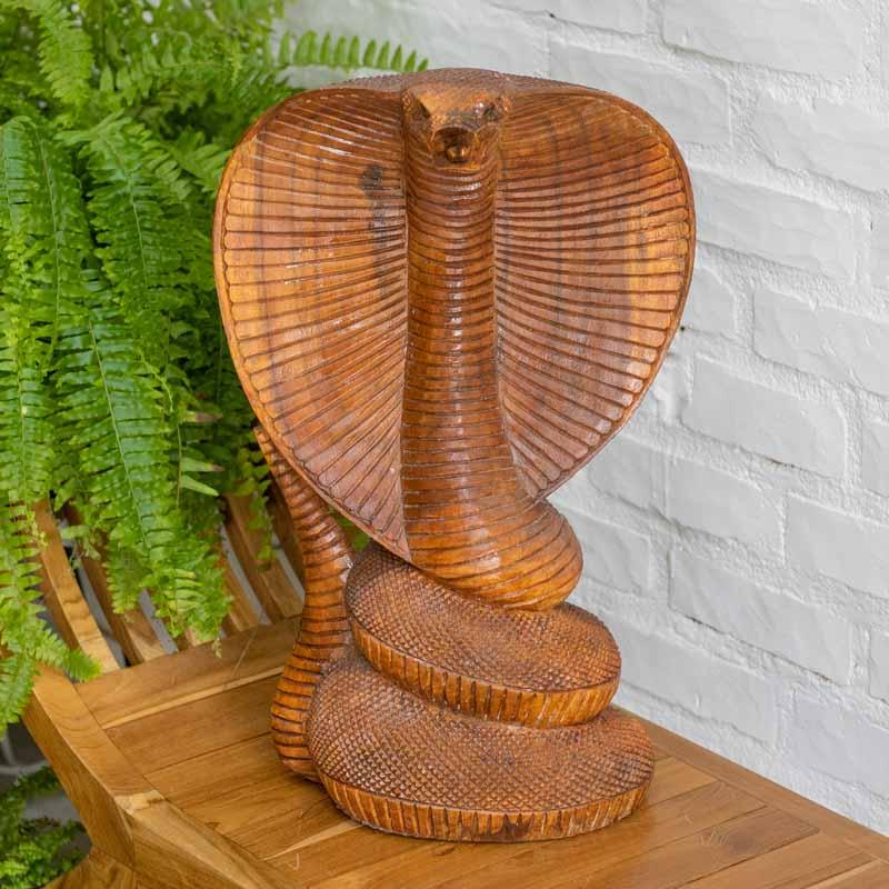 escultura cobra naja madeira esculpida animais decorativos home decor artesintonia 1