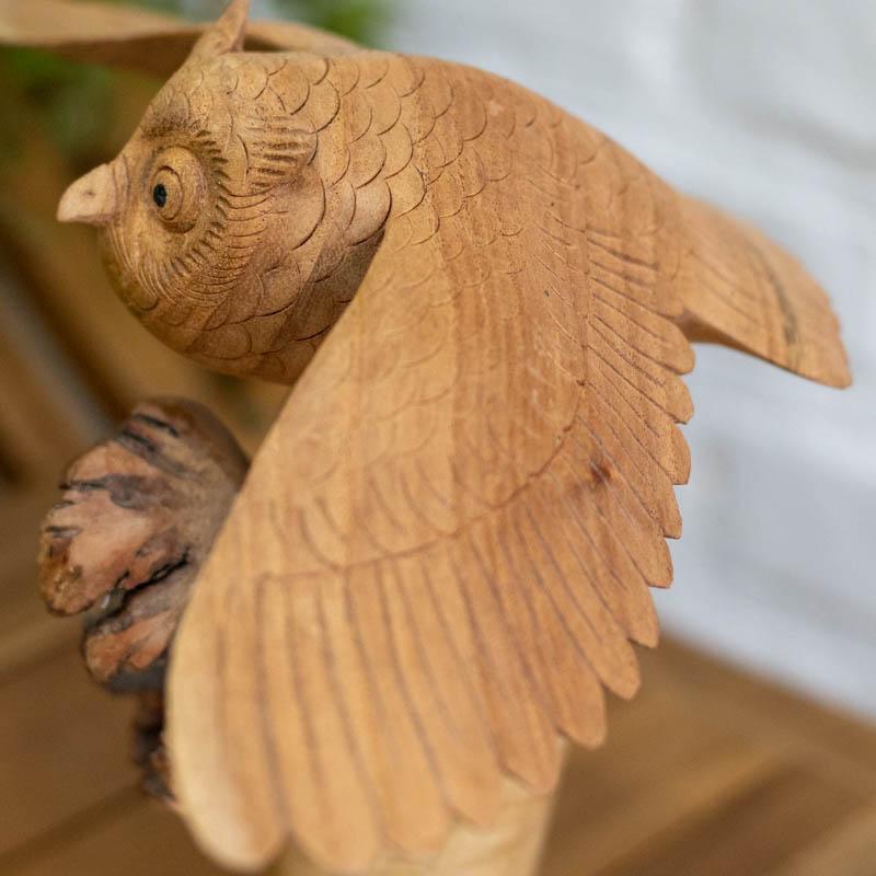 escultura madeira tronco rustica coruja entalhada bali decoracao casa artesanato 04