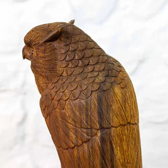 Arte em madeira suar da Arte e Sintonia: escultura de família de corujas para decoração zen. 