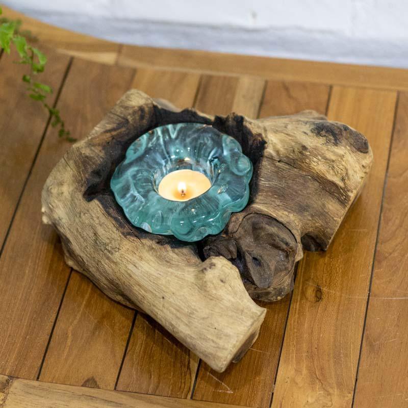 suporte vela porta-velas vidro madeira teca teka tronco arte decorativa decoração decor utilitária utilitário bali balinesa balines indonesia wood glass home house lar casa ambiente plantas flores planta flor artesão artesanato