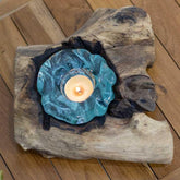 suporte vela porta-velas vidro madeira teca teka tronco arte decorativa decoração decor utilitária utilitário bali balinesa balines indonesia wood glass home house lar casa ambiente plantas flores planta flor artesão artesanato