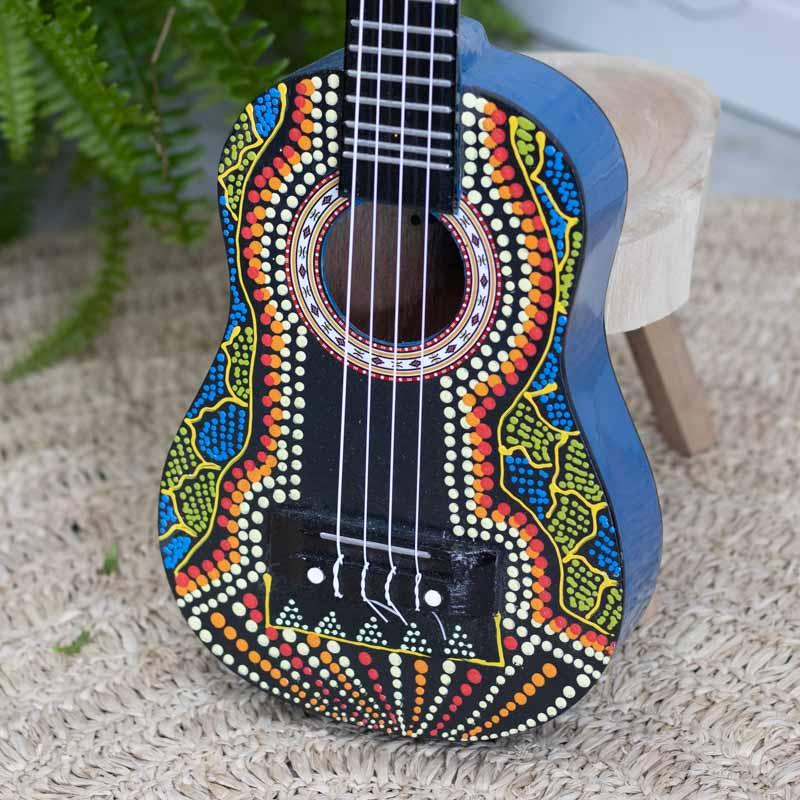 ukulele aborigene artesanato pintura madeira bali instrumento musical som ritmo musica melodia tocar cultura loja artesintonia 04