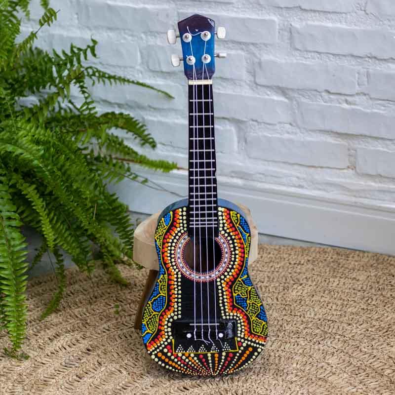 ukulele aborigene artesanato pintura madeira bali instrumento musical som ritmo musica melodia tocar cultura loja artesintonia 05