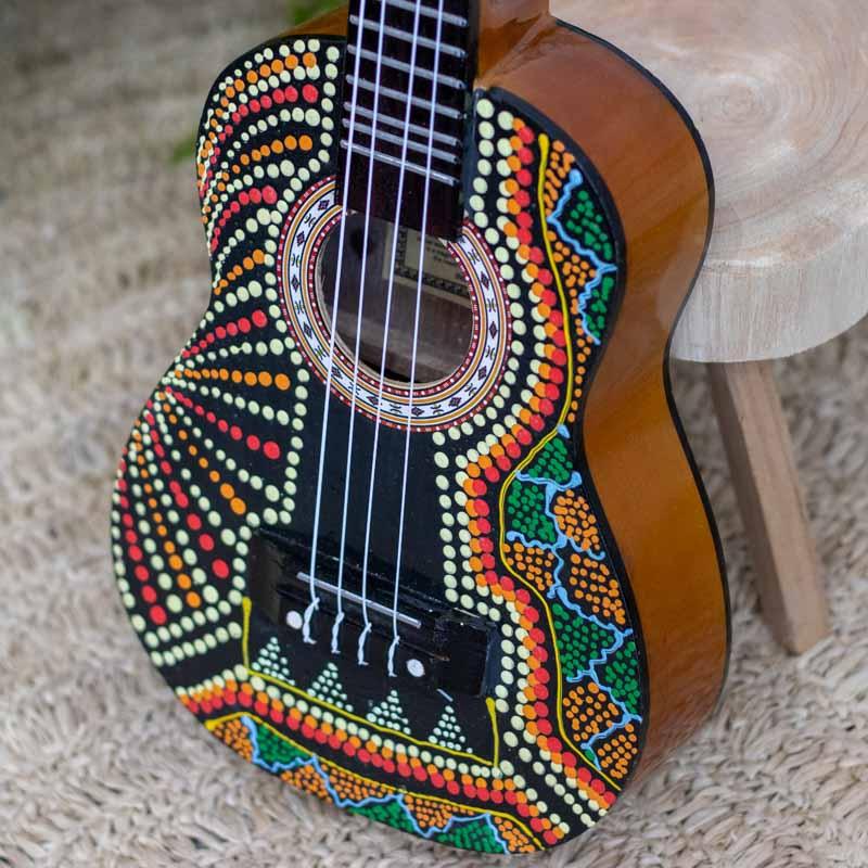 ukulele aborigene artesanato pintura madeira bali instrumento musical som ritmo musica melodia tocar cultura loja artesintonia 07