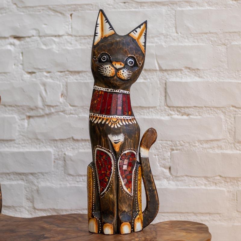 OK32 New trio gatos madeira bali decoracao artesintonia mosaico handicraft wood arts 2
