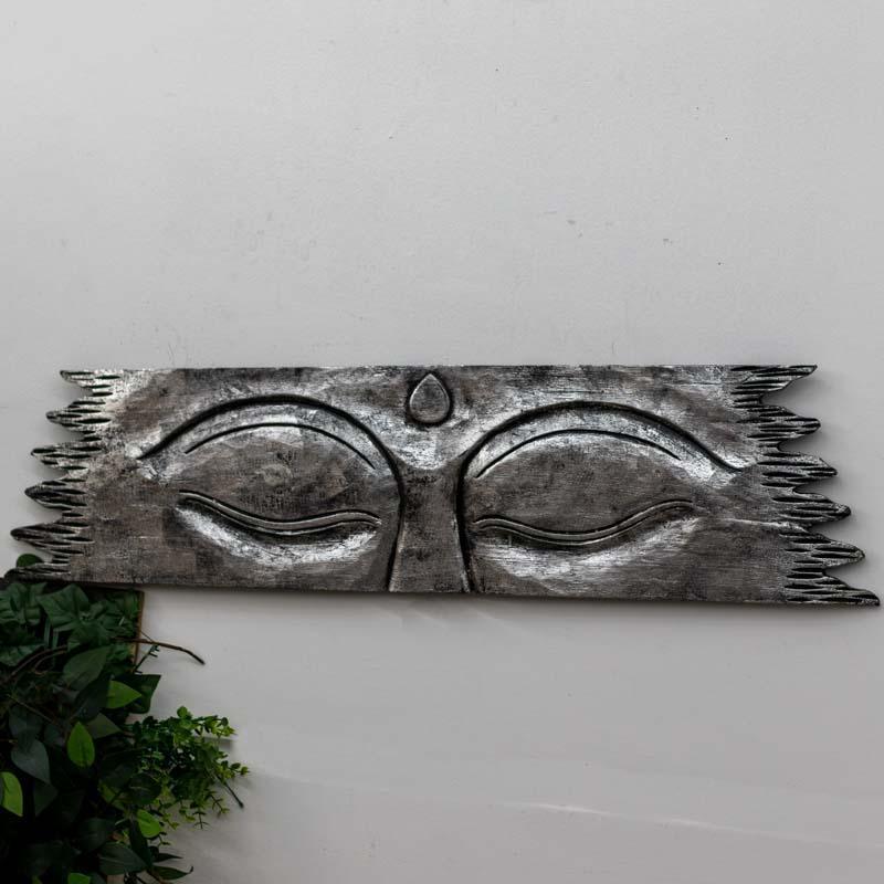 Painel madeira natural artesanal com Olhos de Buda Bali. 