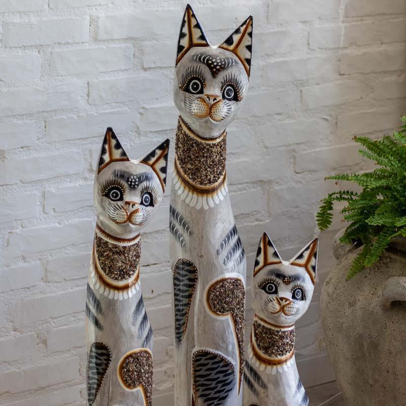 Trio Gatos Decorativos de Bali - Arte &amp; Sintonia animais, bali2021, gatos, lancamentos, madeira