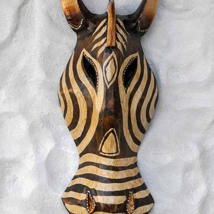 Peça artesanal africana Zebra Face pequena com estilo étnico e simbólico. 