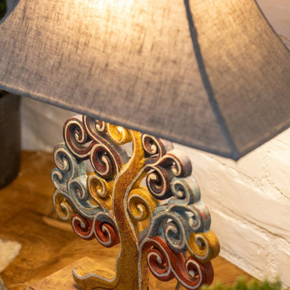 madeira arvore vida luminaria mesa casa indonesia arte decorative wood lampshade 02