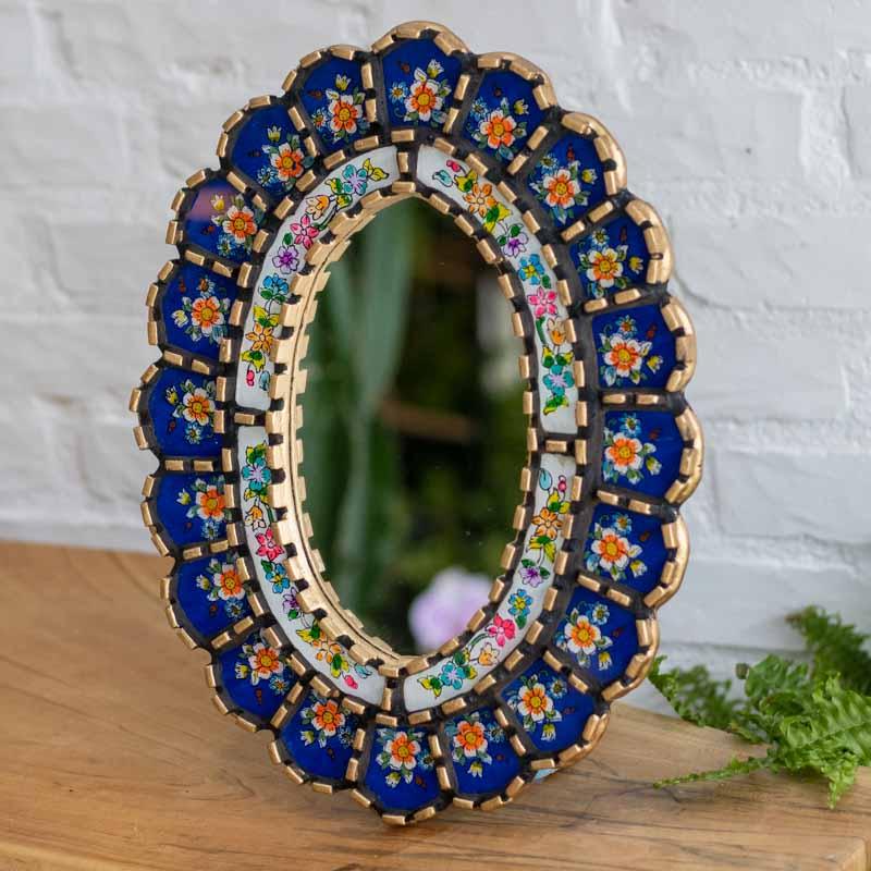 Espelho etnico peruano artesanal vidro decoração parede floral vintage cultura peru espelho decorativo 03