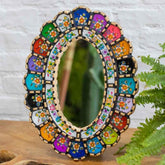 Espelho etnico peruano artesanal vidro decoração parede floral vintage cultura peru espelho decorativo 05
