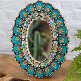 Espelho etnico peruano artesanal vidro decoração parede floral vintage cultura peru espelho decorativo 09