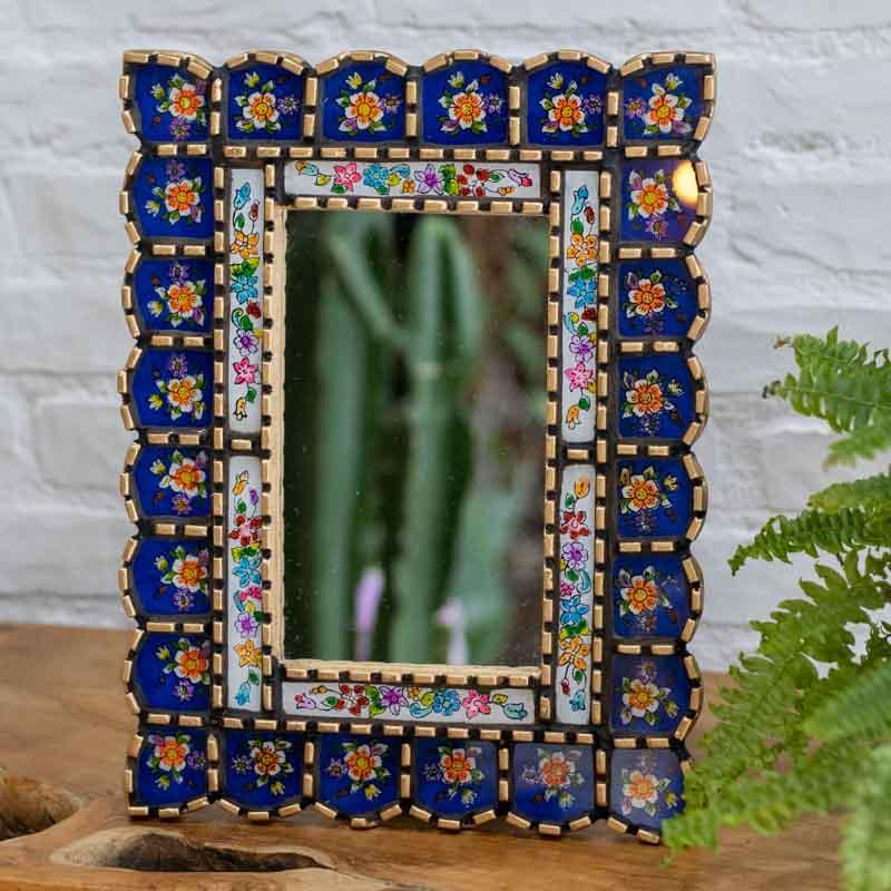 Espelho etnico peruano artesanal vidro decoração parede floral vintage cultura peru espelho decorativo 07