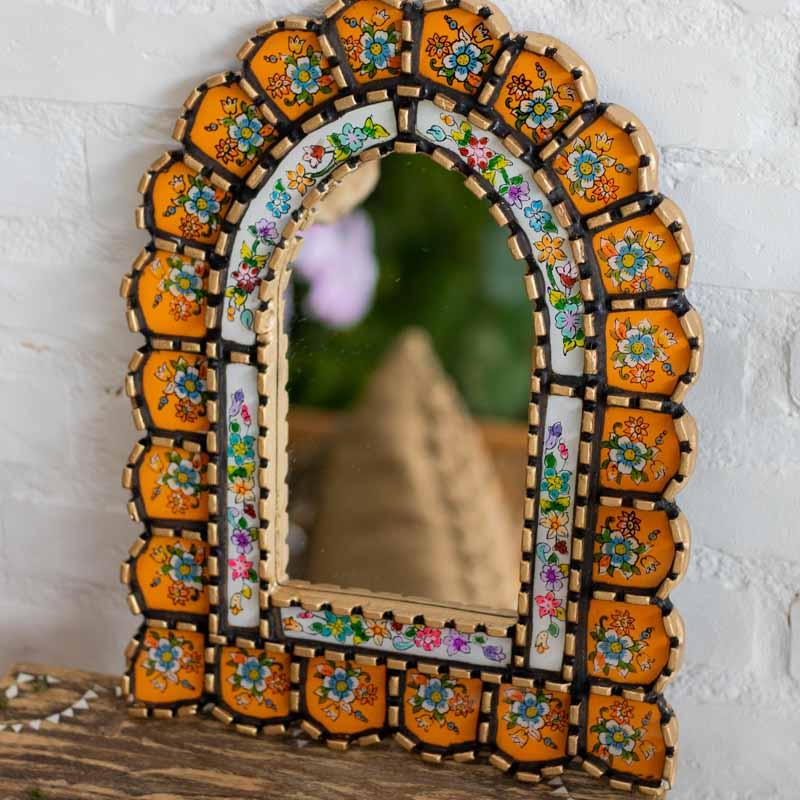 Espelho etnico peruano artesanal vidro decoração parede floral vintage cultura peru espelho decorativo 03