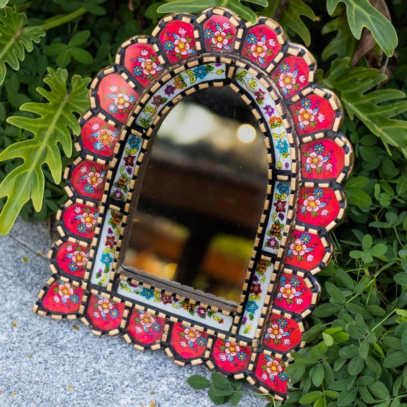 espelho etnico peruano artesanal vidro decoração parede floral vintage cultura peru espelho decorativo 01