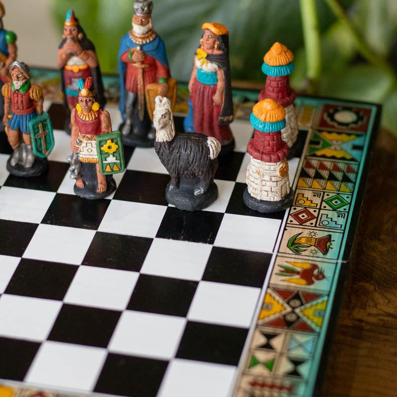 jogo xadrez ceramica madeira peru inca etnico tabuleiro pecas artesintonia play chess 02