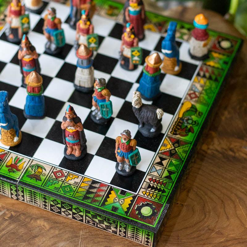 jogo xadrez ceramica madeira peru inca etnico tabuleiro pecas artesintonia play chess 04
