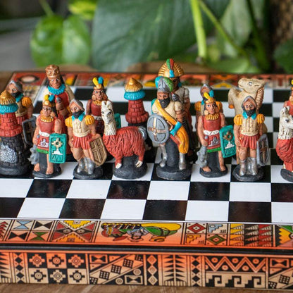 jogo xadrez ceramica madeira peru inca etnico tabuleiro pecas artesintonia play chess 09