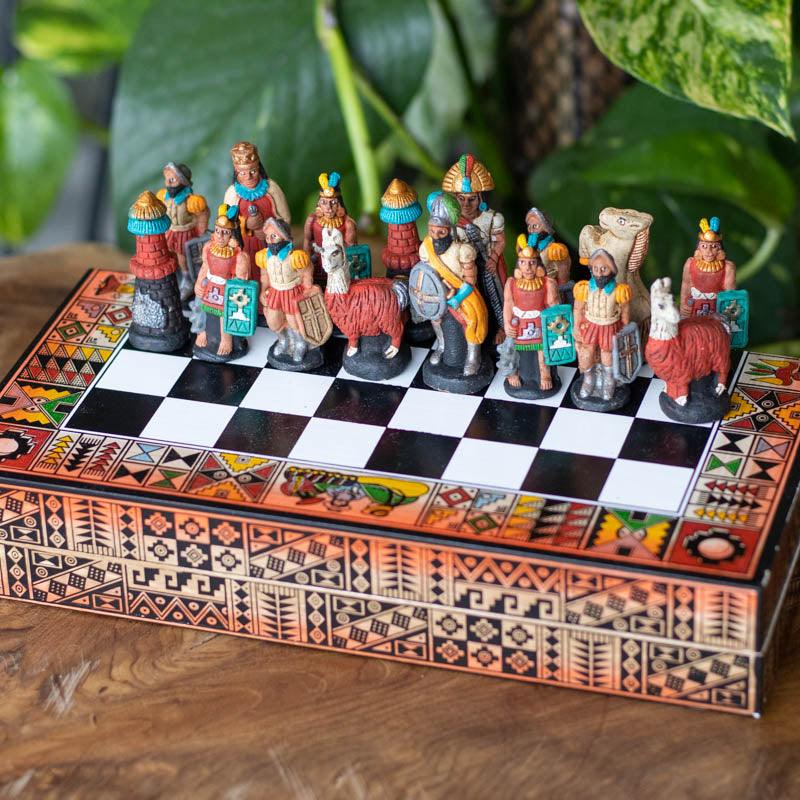jogo xadrez ceramica madeira peru inca etnico tabuleiro pecas artesintonia play chess 10