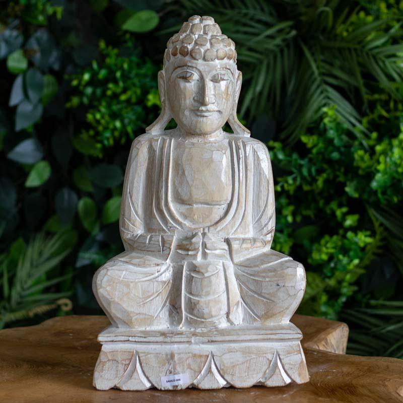 escultura estatua buda budismo zen artesanato entalhado madeira bali indonesia decoracao casa ambientes serenidade espiritual meditacao comprar loja artesintonia 