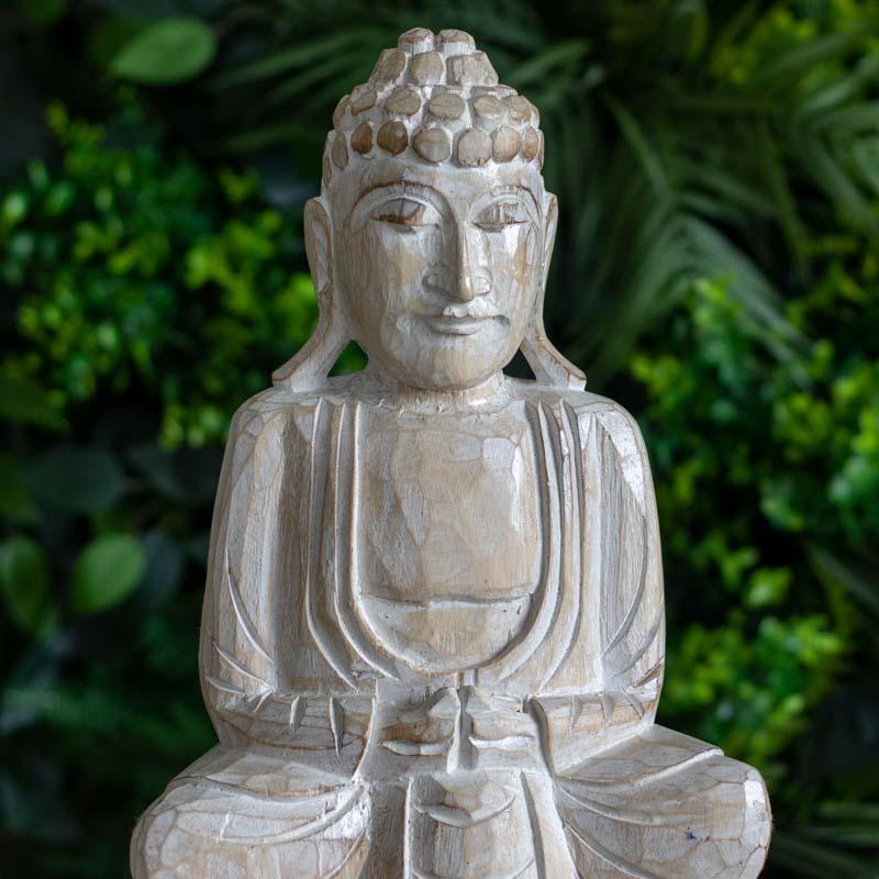 escultura estatua buda budismo zen artesanato entalhado madeira bali indonesia decoracao casa ambientes serenidade espiritual meditacao comprar loja artesintonia 