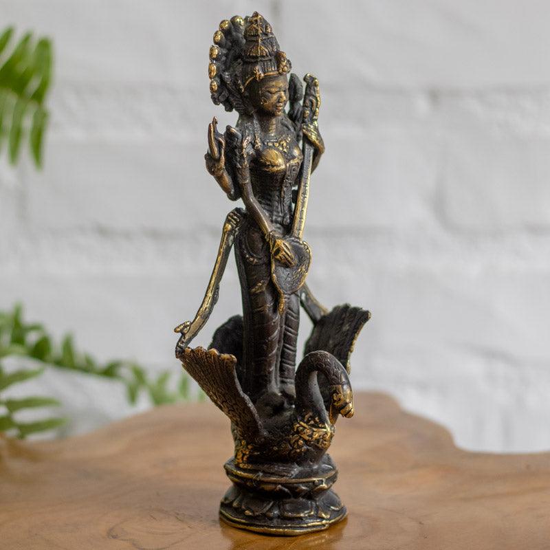 deusa hindu saraswati artes musica sabedoria benevolencia cisne bali bronze escultura indonesia altar estudos mulher feminino sagrado loja artesintonia 03