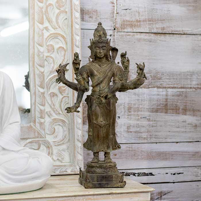 Escultura Shiva Antik em bronze com pátina envelhecida artesanal de Bali.