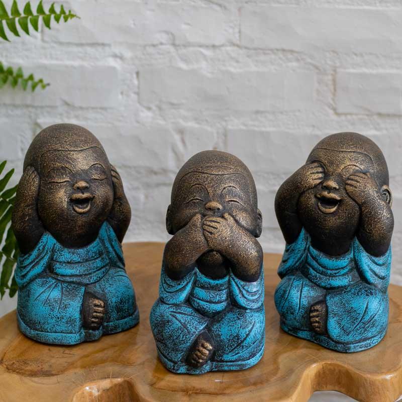 escultura trio de monges sabios bali fibrocimento decoracao zen meditacao altar casa loja artesintonia 01