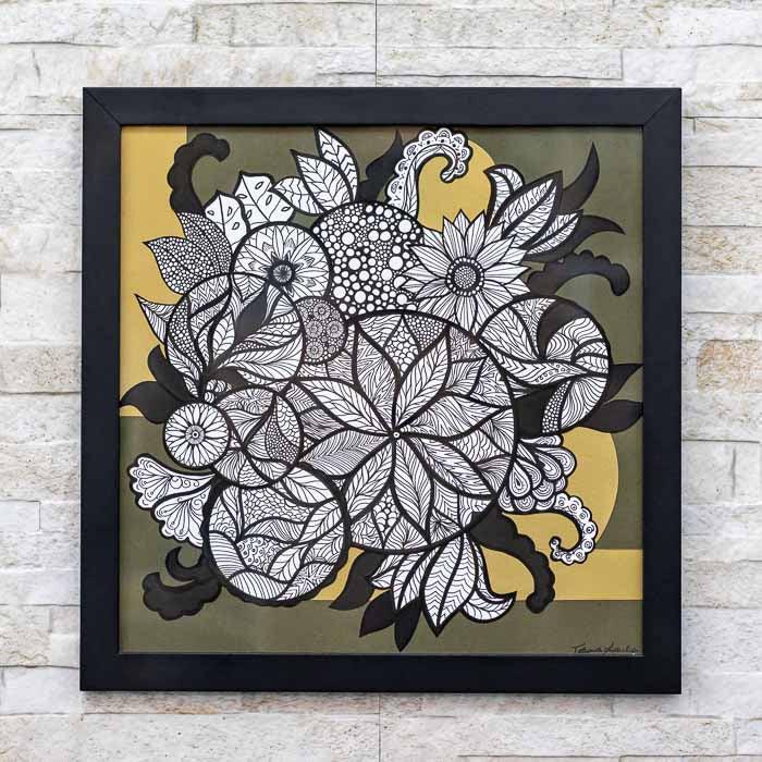 Quadro decorativo modelo Florear Preto e Branco com design floral autoral. 