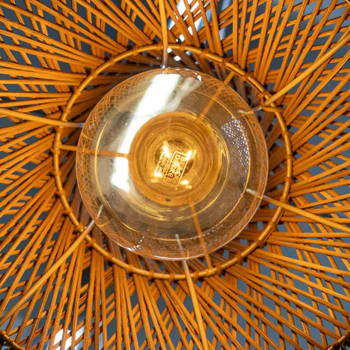 Luminária artesanal de rattan trançado HaLong para decoração boho. 
