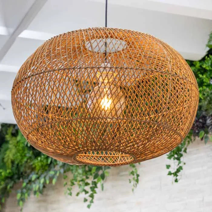 Luminária de teto HaLai em rattan boho decorativa exclusiva. 