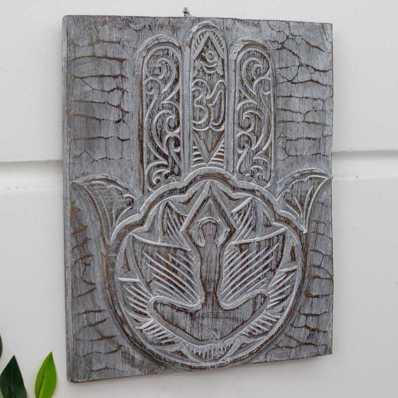 painel madeira entalhado mao hamsa fatima yoga meditacao serenidade templo altar zen terapia decoracao espaco loja artesintonia 01 