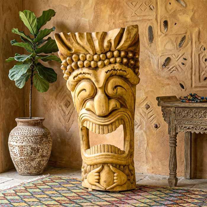 Escultura tribal esculpida à mão em Bali pelas mãos talentosas de artesãos locais.