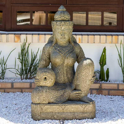 dewi deusa escultura fonte decorativa decor decoração decoration garden jardim bali balinês indonésia handmade cimento river stone shakti pedra vulcânica
